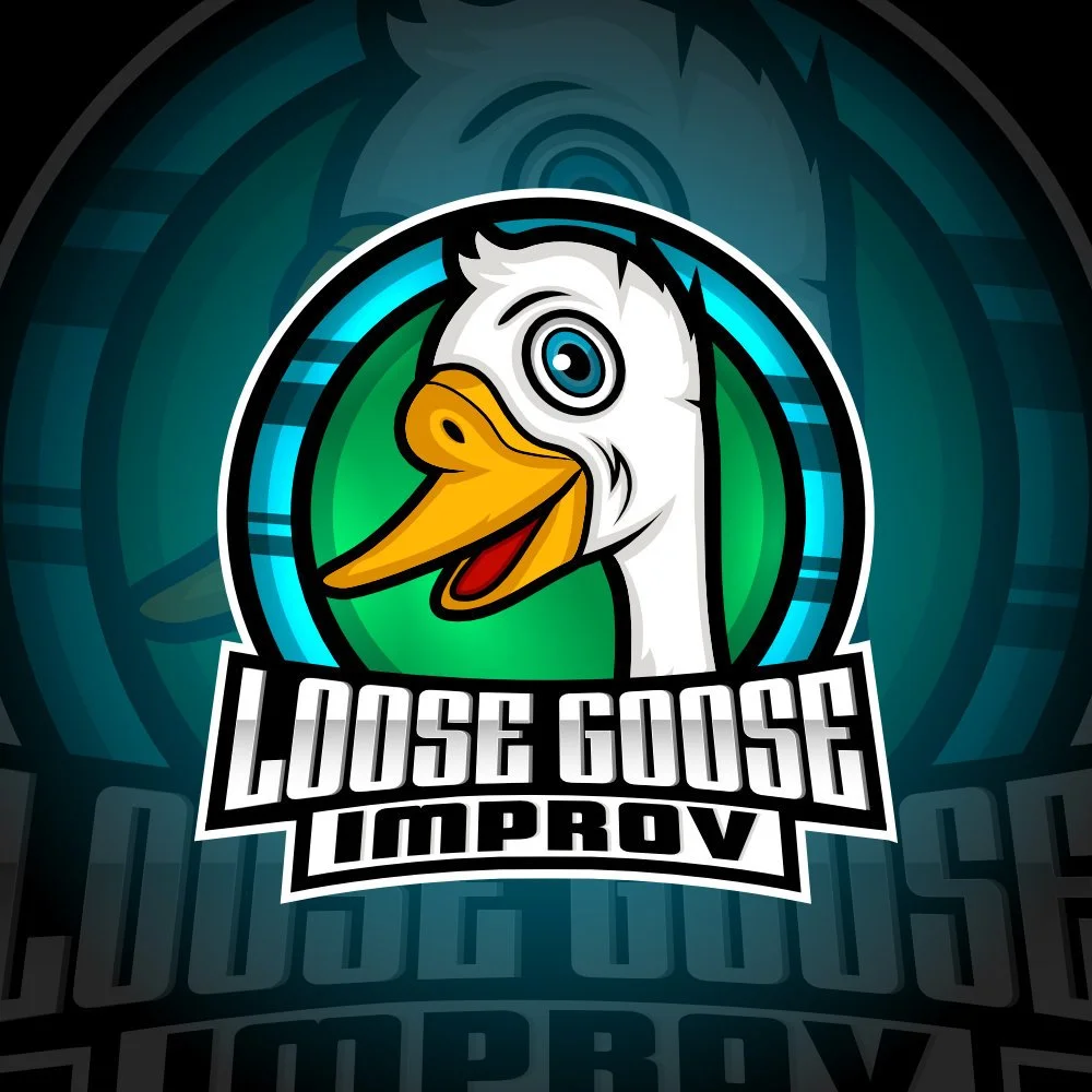 An image of a goose's head in a circle with the name of the Nottingham improv night Loose Goose Improv underneath
